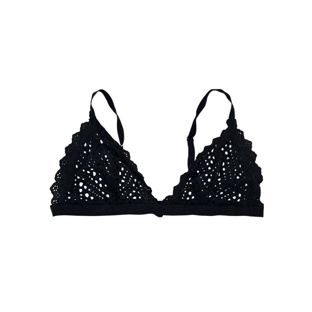 ASOS Bra Womens 12 Black Triangle Eyelet Embroidery Scalloped Trim Unlined